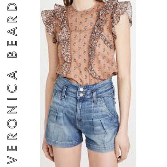 VERONICA BEARD Brown short Sleeve Aira blouse Top size 6 - Picture 1 of 15
